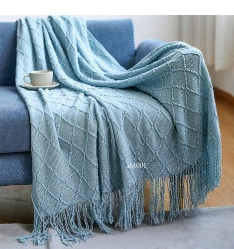 Green Oversized Throw Blanket Textured Solid Soft Sofa Couch Decor Knitted Cozy - Picture 15 of 50