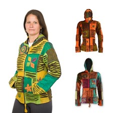 Nepal Jacken Goa Hippie Patchwork ungefüttert Batik Übergangsjacke Kapuze Damen