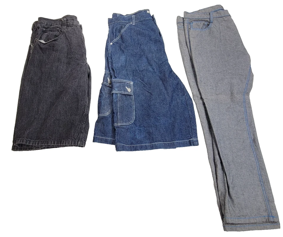 Pantalones Cortos Jean De Colección Para Hombre Talla 40 Azul Negro Gris Y2k Old Skool X Boom Rap HipHop Foto 2 de 4