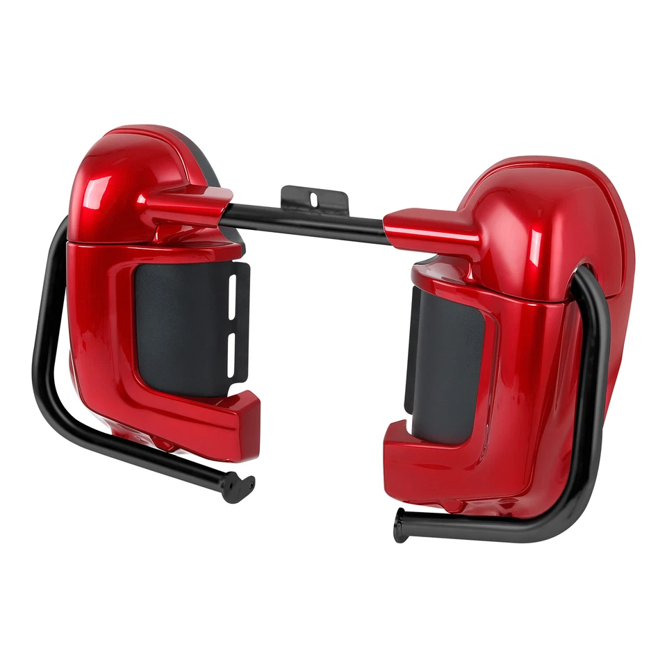 Carenado de pierna ventilado inferior rojo + barra protectora del motor apta para Harley Road Glide 97-08 Foto 2 de 4