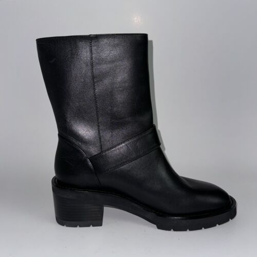 STUART WEITZMAN BOOTS Boulevard Moto Bootie Black Leather Women’s Size 8 EU 38.5 - Picture 2 of 6