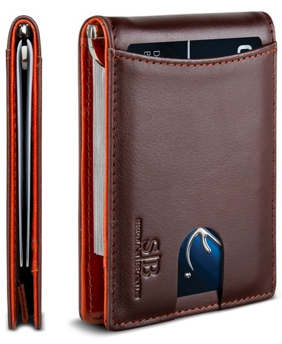 SERMAN BRANDS- Genuine Leather RFID Blocking Slim Minimalist Front Pocket Wallet - Picture 14 of 61