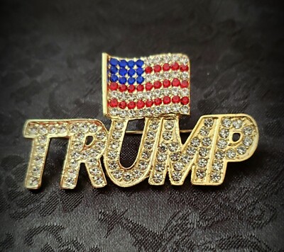 Rhinestone TRUMP w/Flag Brooch (Large 2