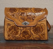 Vintage Leather Hand Tooled Large Floral Shoulder Bag