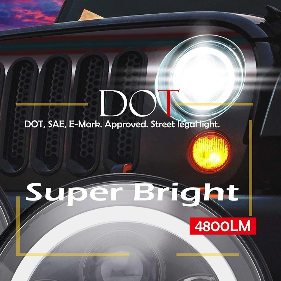 For Toyota FJ Cruiser 2007-2014 7'' Inch Round LED Headlights Hi/Lo DRL Beam 2X - Image 2 of 4