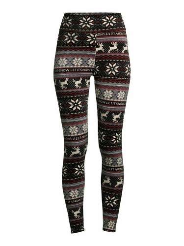 -NO BO VELOUR LEGGINGS LET IT SNOW CRISTMAS HIGH WAIST BLACK GRAY MULTI 3X 21 - Picture 3 of 8