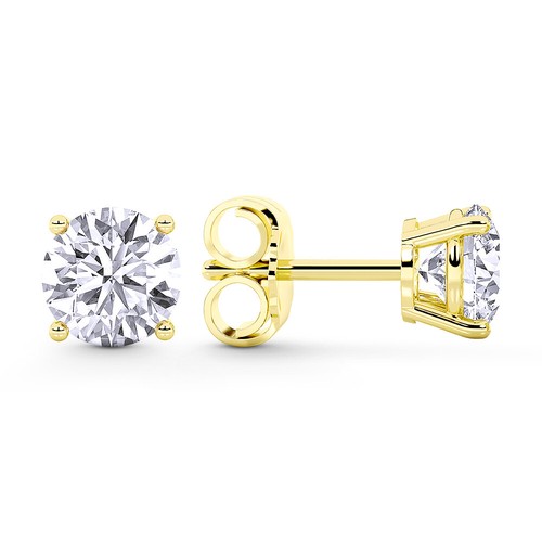 Round Brilliant Cut Lab-Created Diamond Studs 4-Prong Stud Earrings in 14k Gold - Picture 53 of 122