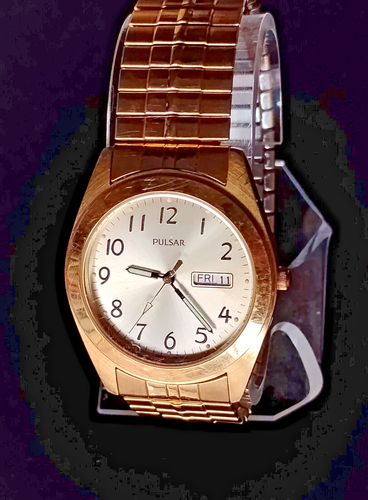 Pulsar Men's Dress Watch 34mm Gold Tone Day Date Luminous Hands V733-X072 - Picture 8 of 9
