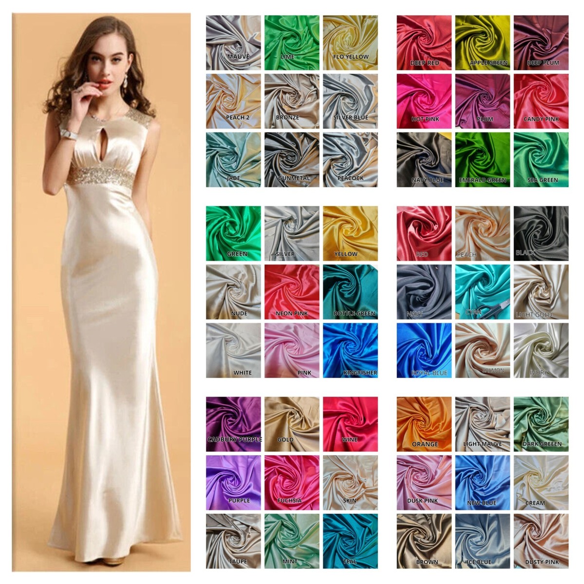 Charmeuse Satin Fabric Bridal Dress Drape Dcor Quilting Material By Meter 44" | eBay Charmeuse Satin Fabric Bridal Dress Drape Dcor Quilting Material By Meter 44" | eBay