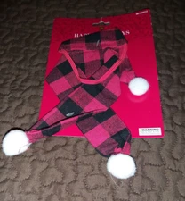 Plaid Dog Christmas Hat and Scarf Adjustable  Christmas Costume Size M
