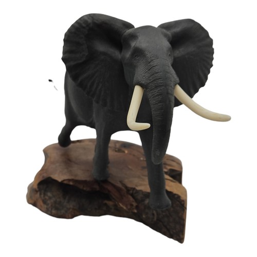 Vintage John Perry Parading Elephant Statue On Burl Wood 9 " Tall X 12 " Long