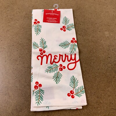 Wondershop 16'' X 26'' Merry Holiday Print 100% Cotton Kitchen Towel NWT