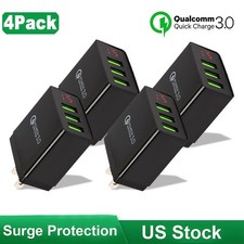 4 Pack Black Quick Fast Charge 3 Port QC 3.0 USB Wall Charger Adapter Plug US