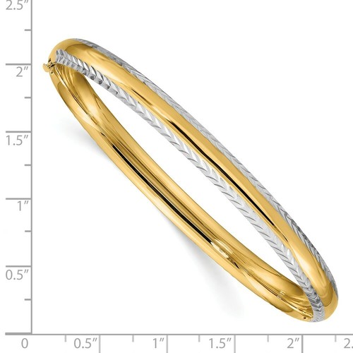 14k 14kt Two-tone 4/16 w/White Rhodium Diamond-Cut Bangle Bracelet 7.5 inch X 6 - Picture 3 of 3