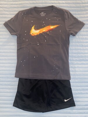 Boys Nike Gray  Flames T-Shirt & Black Shorts Set - Sz/ 7
