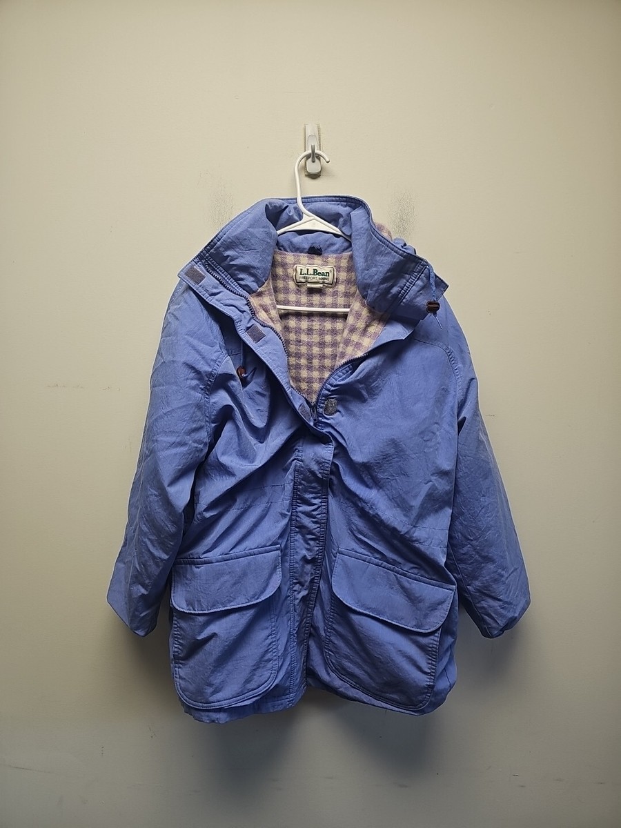 LL Bean Winter Warmer Jacket Womens Sz M Fleece-Lined Hooded Coat Purple  Vintage