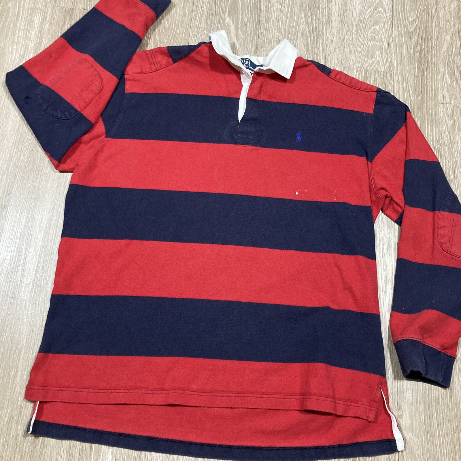 Camicia Ralph Lauren XL Distressed anni 90 00 Y2k Polo Pony a righe PRL maglietta con colletto