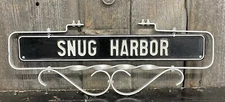 Vintage 2 Sided SNUG HARBOR Building Arhitectural Sign W/ Hanging Bracket