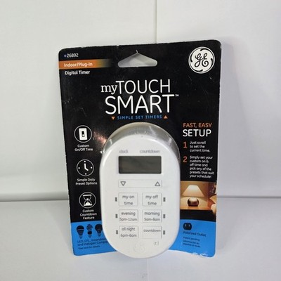 My Touch Smart By Jasco GE 26892 Indoor Simple Plug-In Digital Timer White 
