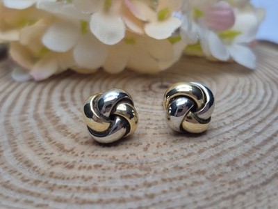 EARRINGS - 18ct Gold Love Knot Stud Push Post Earrings. Hallmarked. Bi-Colour.