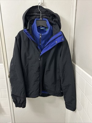 VTG LL Bean 3-in-1 System Jacket Mens Small Black Blue Trail Fleece Liner 0BCY9