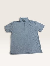 True Classic Blue Solid Polo Shirt Short Sleeve Collared Button Men L