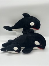 Vintage Sea World Shamu Plush Lot of 3 Orca Killer Whale Family 2 Large 1 Baby