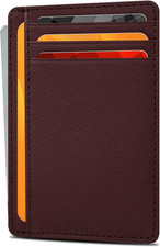 Mens Slim Leather Wallet RFID Blocking Minimalist Bifold Front Pocket Berry