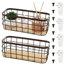 Set Of 2 Small Wire Baskets Narrow Rustic Storage Bin For Bathroom Counter Farmh