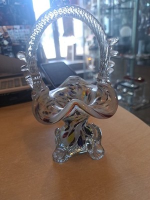 Rumänischer Glas Posy Korb bespritzt Konfetti Hochzeit Tisch Vintage mundgeblasen