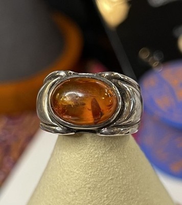 Amber Sterling Handcrafted Vintage Size 6.5 Ring Unsigned Acid tested
