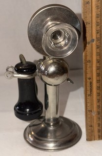 ANTIQUE RARE STERLING BELLS CANDLESTICK TELEPHONE GLASS MOUTHPIECE TOY PHONE WOW