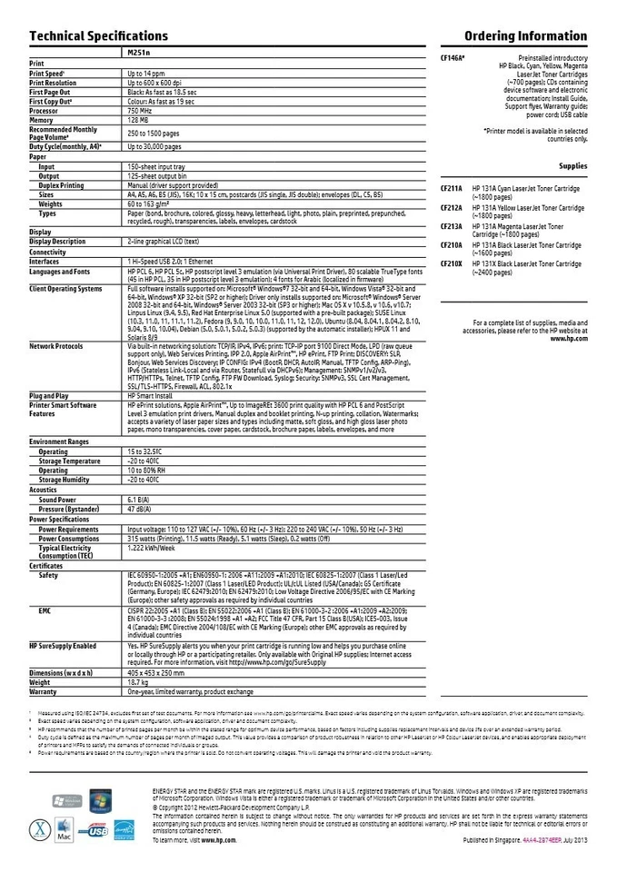 HP Color LaserJet Color Pro 200 M251nw Printer Network WIFI W Toners - Image 2 of 4