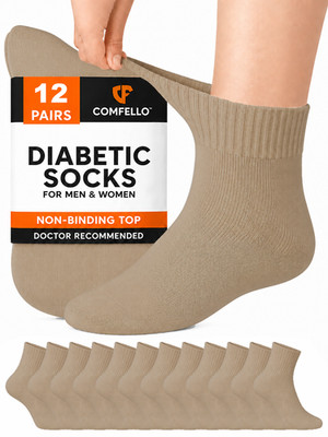 12 Pairs Diabetic Quarter Socks Mens Womens Cotton Circulatory Health 9-11 10-13