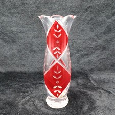 Lenox Crimson Splendor Crystal Vase Cut Dots & Leaves Hand Painted Red 8.75 