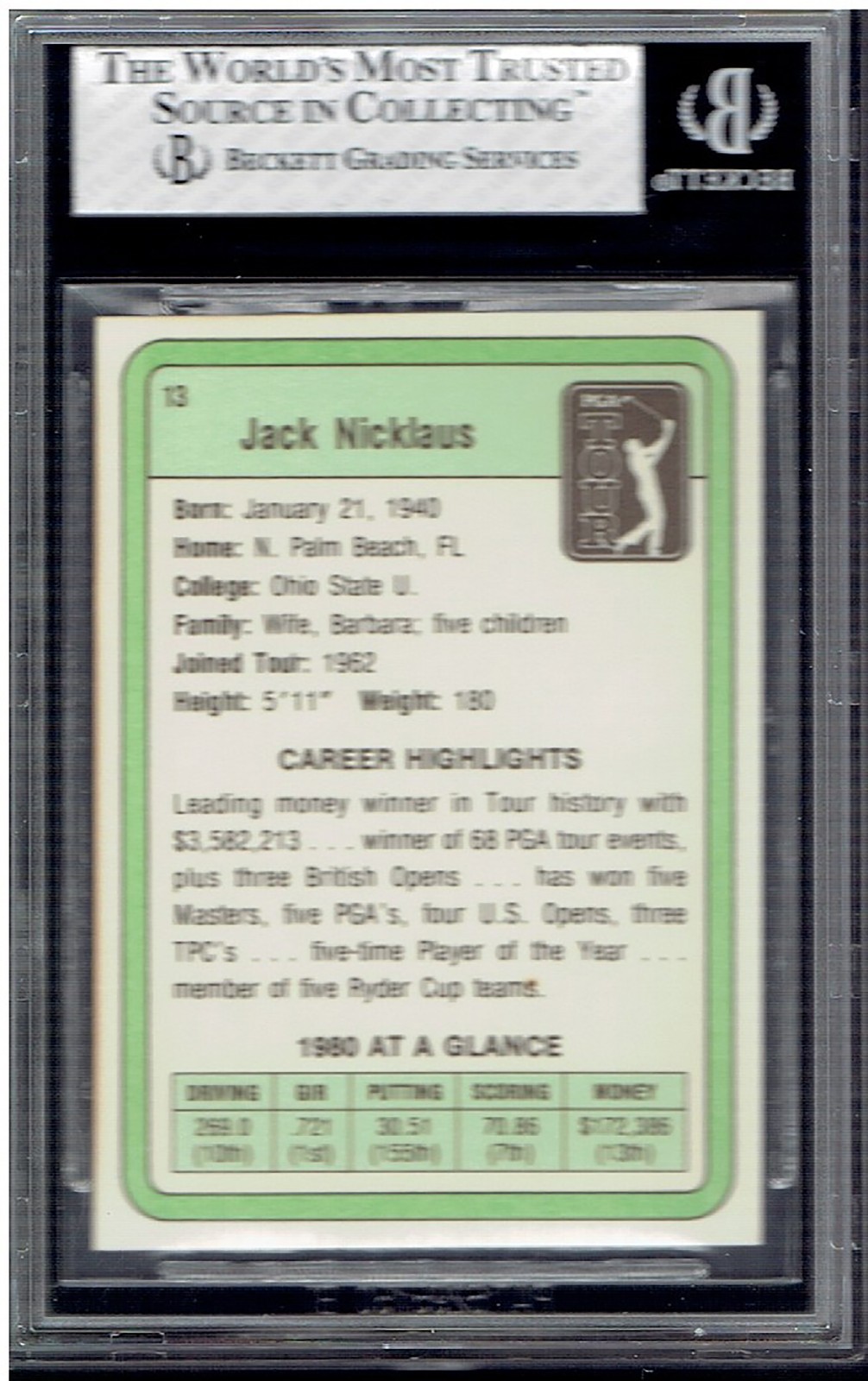 1981 Donruss #13 Jack Nicklaus bgs 7.5 Near Mint + Golf Rookie Card HOF view 2