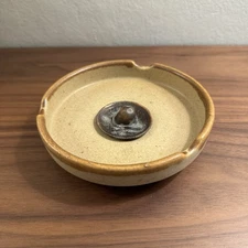 Vintage Mexican Stoneware Ashtray with Sombrero Center – Brown Glaze – No Chips