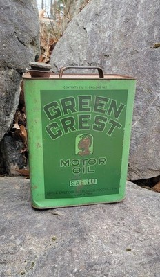 RARE Shell Eastern Green Crest Motor Oil Lubricants Petroliana Vintage Shell Can