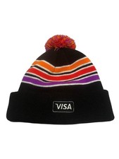 Vintage VISA ‘’SF’’ Stripe Pom-Pom OS Black Beanie
