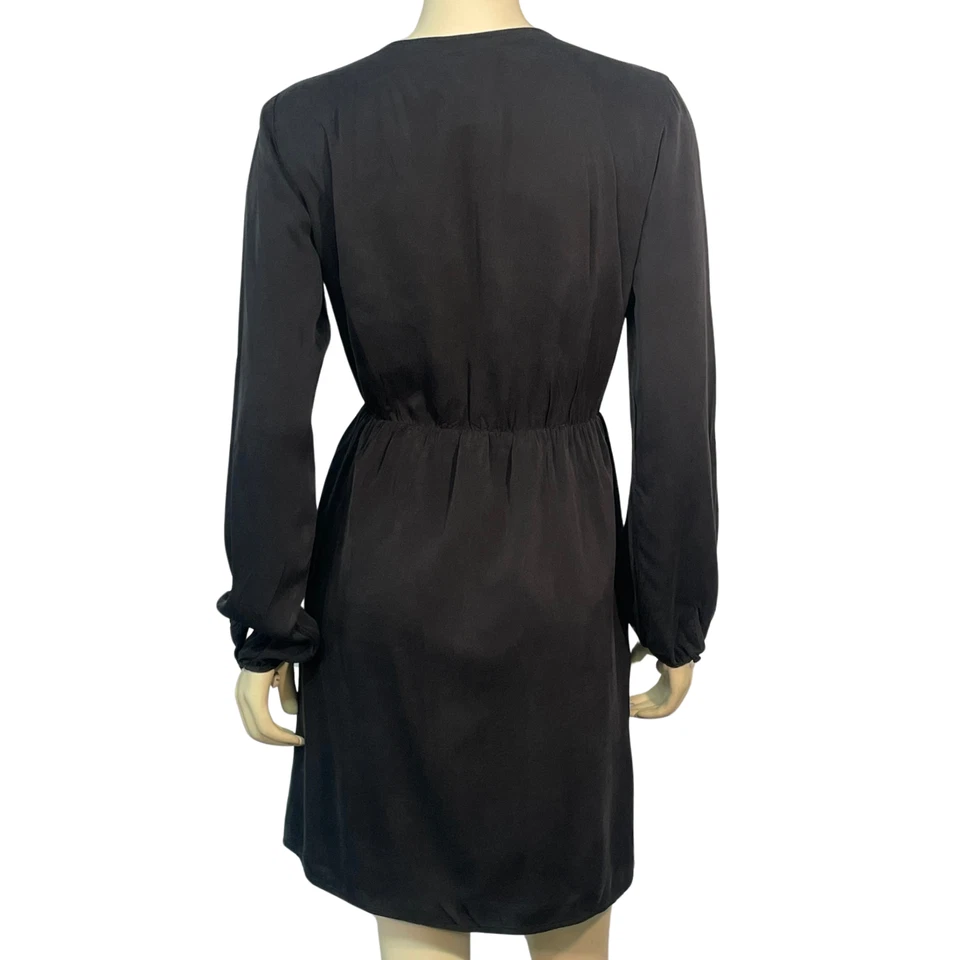 Vestido Theory Talla L Liev Envolvente Manga Larga Abullonada Cuello en V Negro Cicero Seda Minimalista Foto 3 de 4