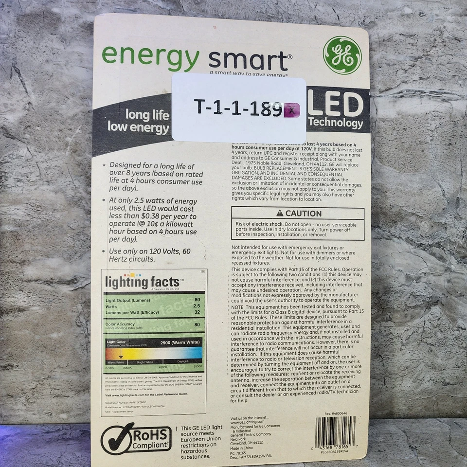 GE Energy Smart LED A15 Bulb Long Life Low Energy 2.5 Watts 2 Bulbs 2900K 80 Lum - Image 4 of 4