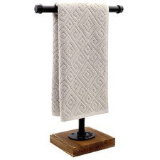 15" T-Shape Hand Towel Holder Stand Black Free-Standing Bathroom Countertop