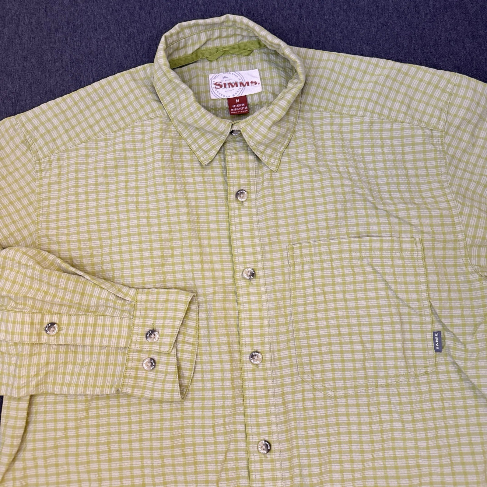 Simms Button Down Shirt Men Medium Green Plaid Po… - image 1