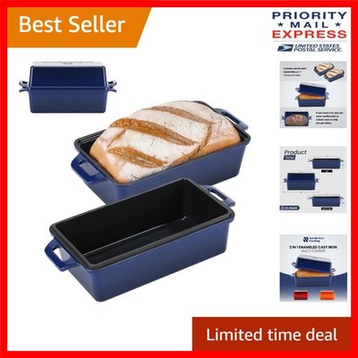 Easy-Clean Navy Enameled Cast Iron Bread Pan Set for Perfect Sourdough Bread