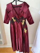 NWT Heavy Satin Collared Victorian Style Long Dress Gown, Size 12