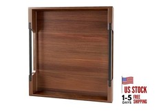 Large Ottoman Tray: 20" Square Acacia Wood 20" x 20" x 2.5" Black Handle 04