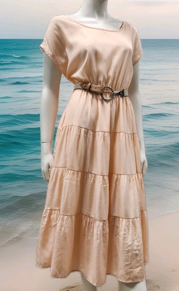 VALLEY GIRL sz S 10 Apricot Tiered Maxi DRESS Midi Summer ValleyGirl A-line #D5