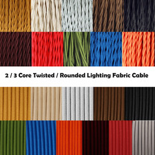 2 / 3 Core Lighting Fabric Cable Vintage Coloured Twisted Rounded Wire Lamp Flex