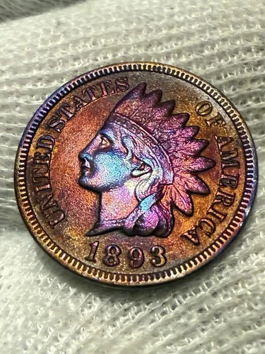 1893 Indian Head Cent Choice AU+ Red High Grade Toned**
