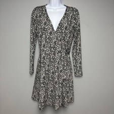 LOFT Leopard Print Black White Wrap Dress Sz 2